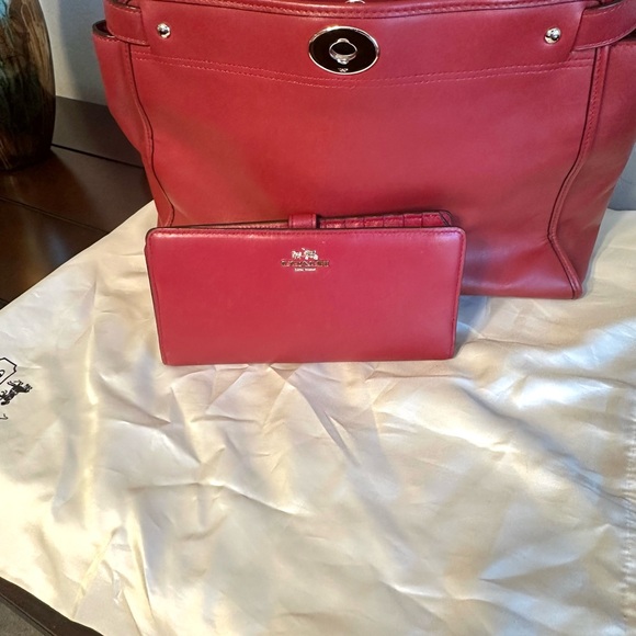 Cranberry Red Coach Satchel w/Wallet - Picture 9 of 14